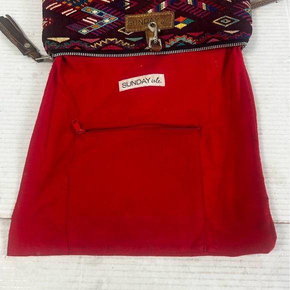 Sunday Isle Embroidered Fold Over Clutch Crossbody Brown Distressed Leather Bag - Picture 10 of 16